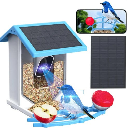 Smart Bird Feeder with Camera Solar Powered WiFi 4MP AI Bird Species Identification Motion Detection Night Vision for Outdoor Bird Watching