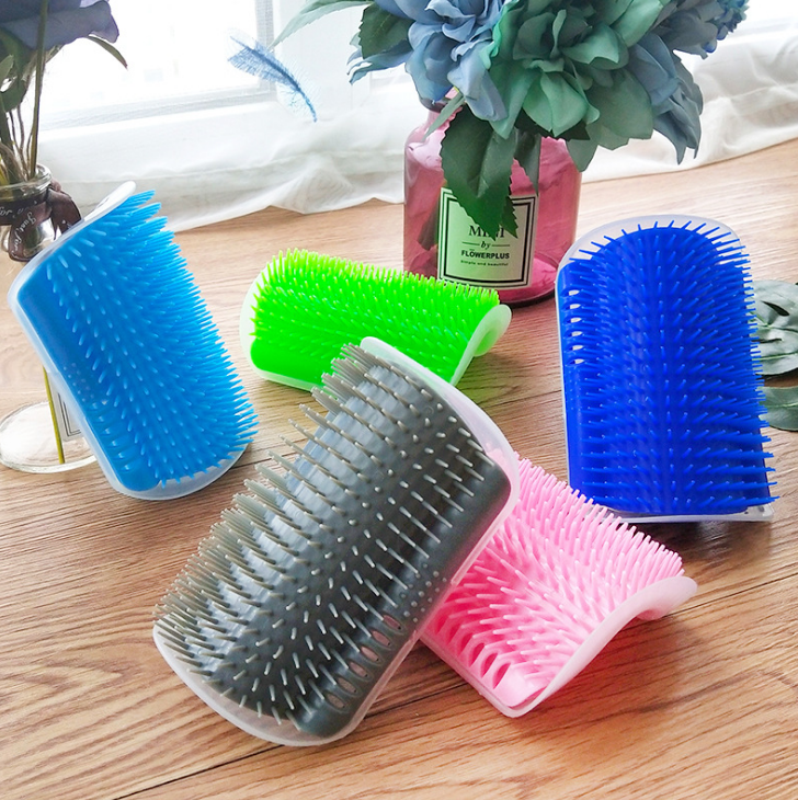 Cat Self-Grooming Brush, Wall & Corner Mounted Massage Comb, Soft Bristle Shedding & Deshedding Tool for Cats