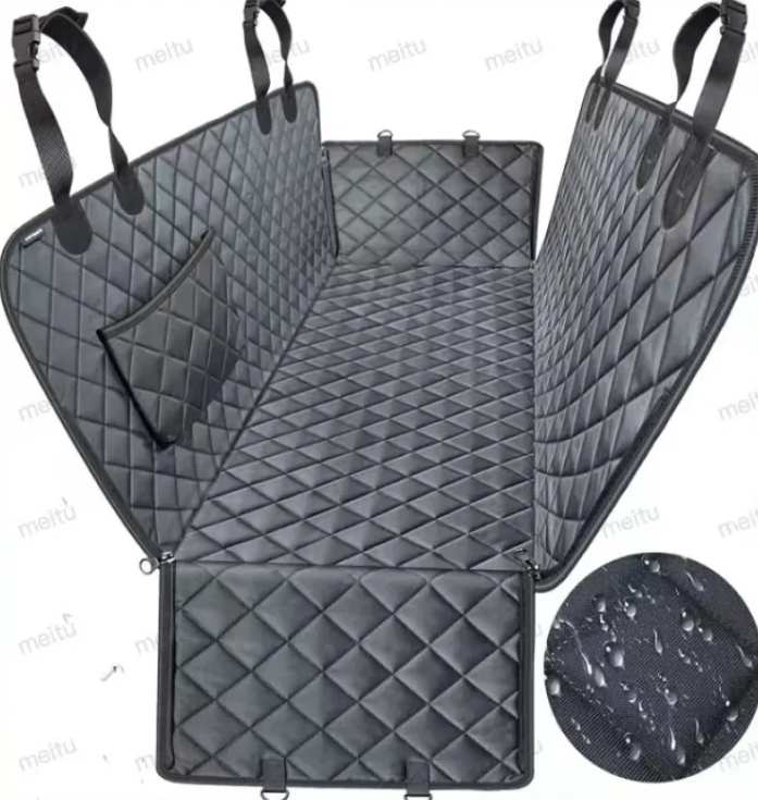 Dog Car Seat Cover, Waterproof Back Seat Hammock & Cargo Liner Protector with Mesh Window, Side Flaps, and Storage Pocket for Cars SUVs Trucks