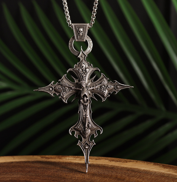 Vintage Gothic Skull Cross Pendant Necklace