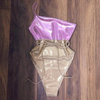 Metallic Pink and Gold High-Cut One-Piece Swimsuit