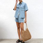 Women's Casual Denim Shirt & Shorts Set