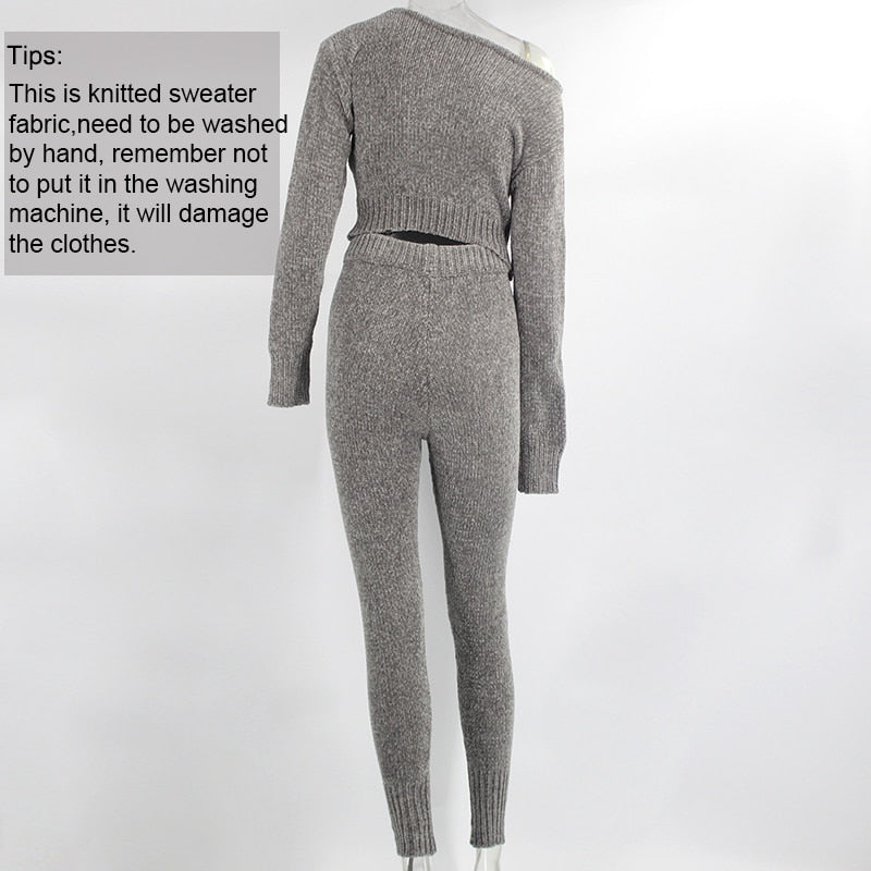 Casual Long Sleeve Crop Top and Pants Set for Women