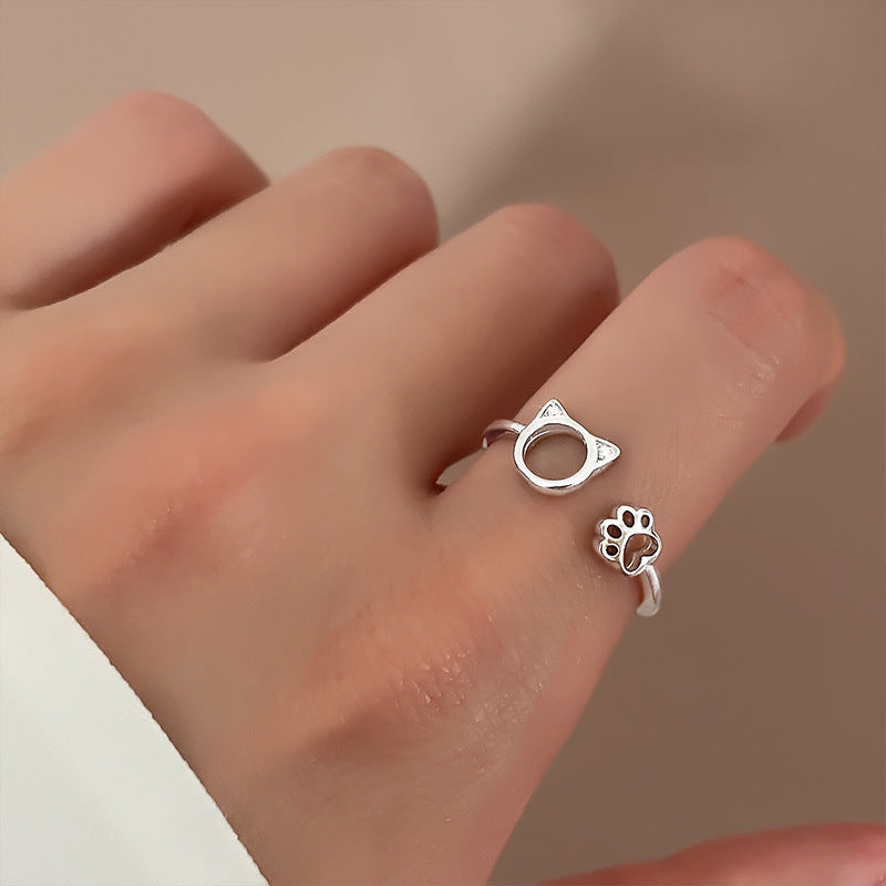 Cat Ear and Paw Open Ring
