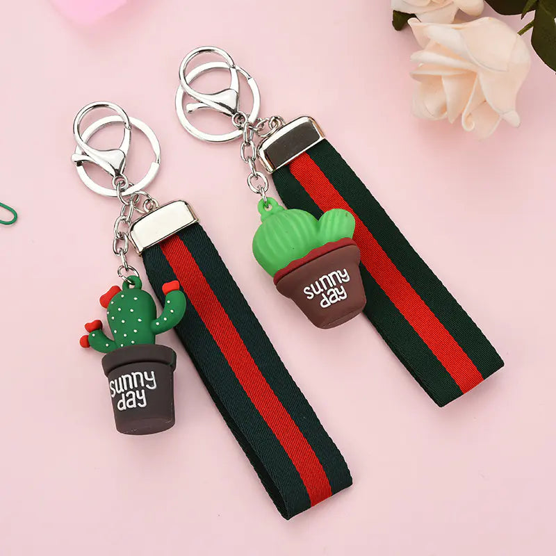 Realistic Green Cactus Plant Keychain with Silicone Strap | Accessory