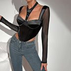 Sexy Low-Cut See-Through Mesh Halter Top for Women