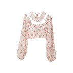 Women's Chiffon Printed Crop Top Long Sleeve Shirt