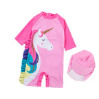 Girls Unicorn Print Rash Guard Swimsuit with Cap