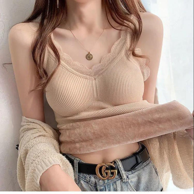 Lace Thermal Tank Top with Built-in Padding for Women