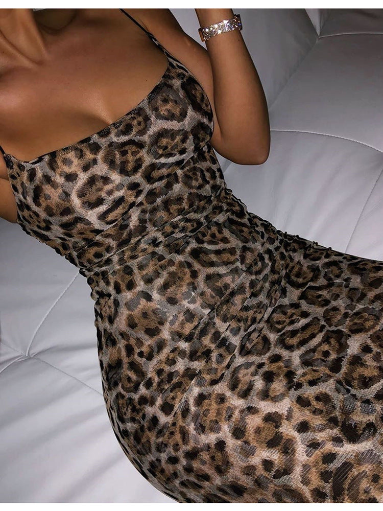 Women's Leopard Print Bodycon Maxi Dress