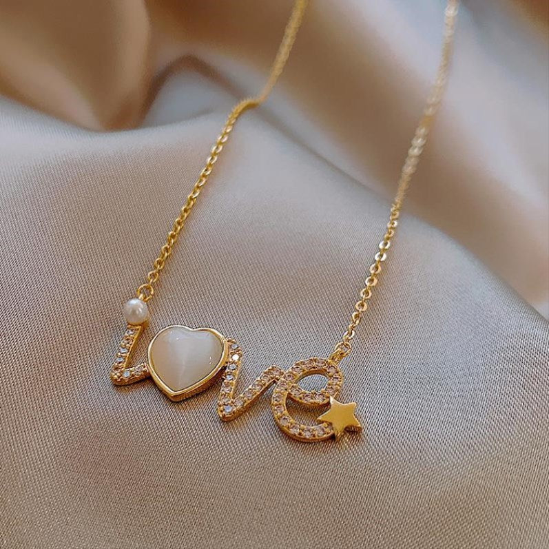 Cat's Eye Stone LOVE Pendant Necklace