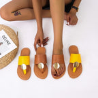 Leather Toe-Ring Slide Sandals