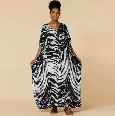 Animal Print Long Kaftan Beach Cover-Up Dress