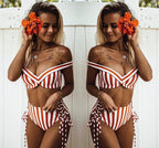 Striped Bandeau High-Waisted Bikini Set