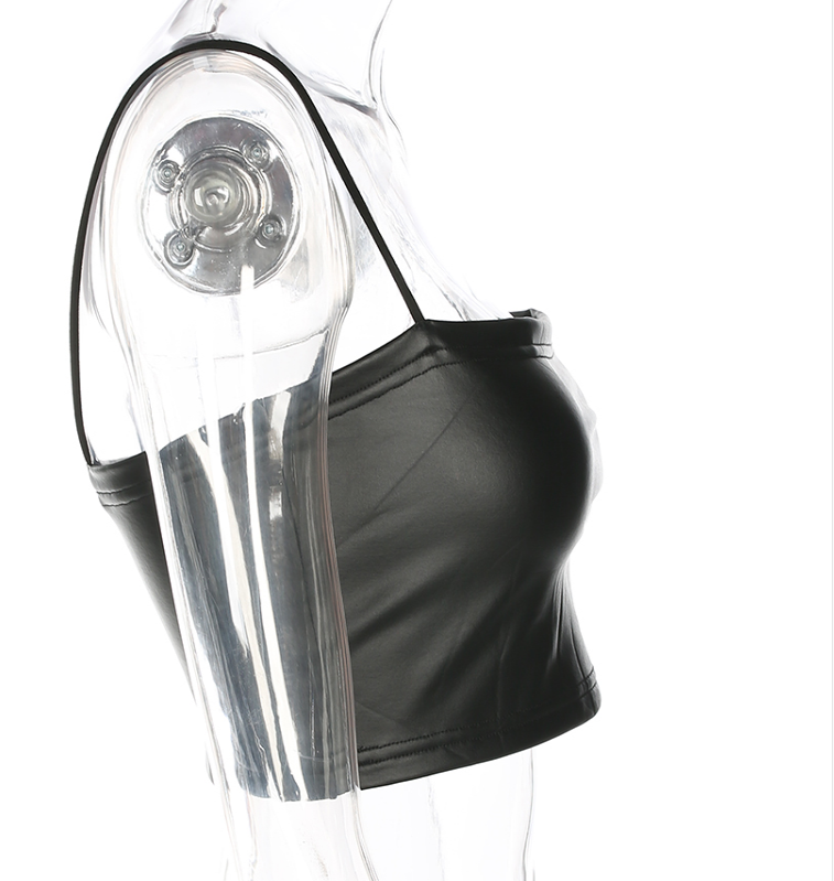 Faux Leather Spaghetti-Strap Crop Top