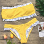 Yellow Ruffle-Trim Bandeau Bikini Set