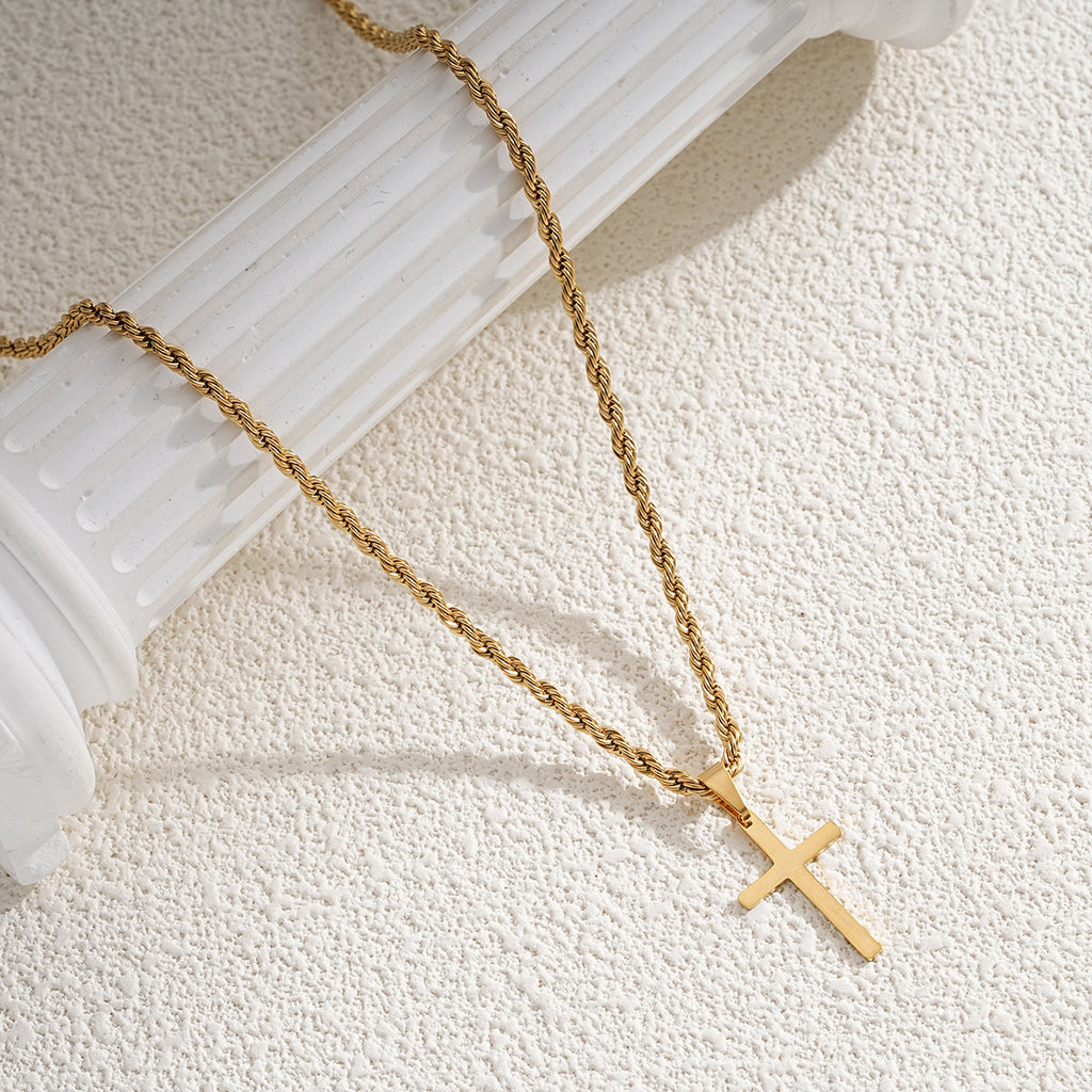 Gold Rope Chain Cross Pendant Necklace