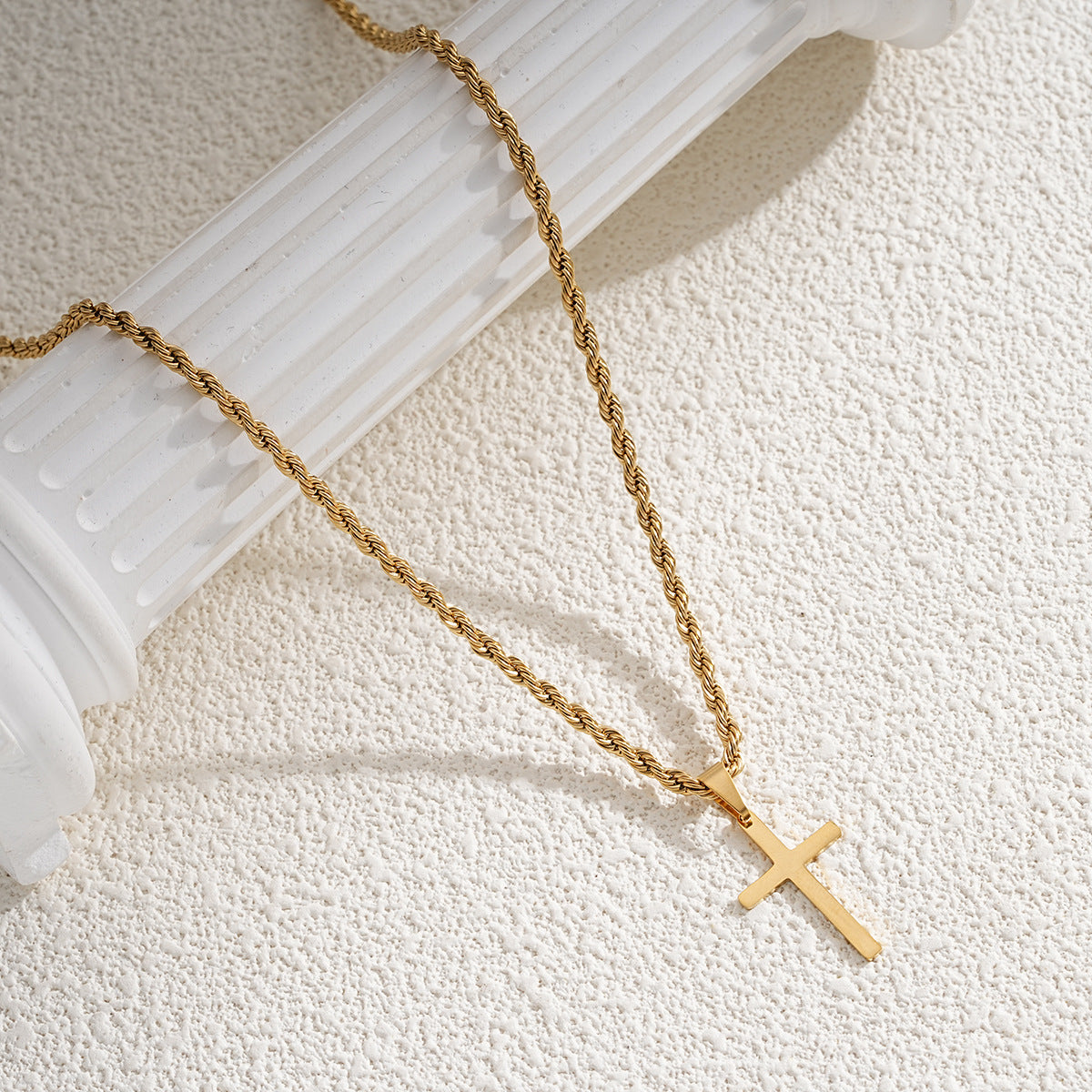 Gold Rope Chain Cross Pendant Necklace