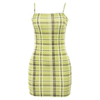 Autumn Plaid Bodycon Dress with Spaghetti Straps