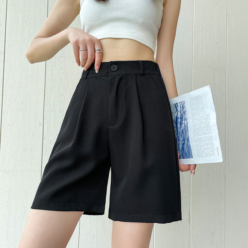 Black High-Waisted Loose Fit Summer Shorts for Women