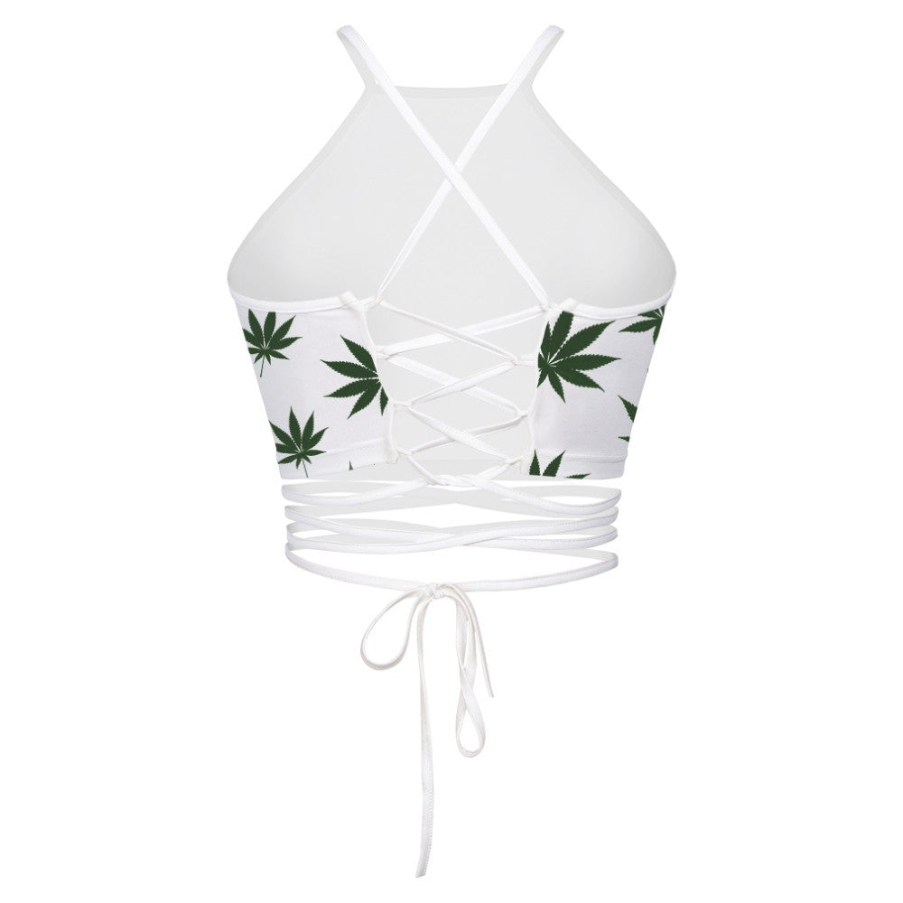 Leaf Print Backless Tie-Back Tank Top for Women