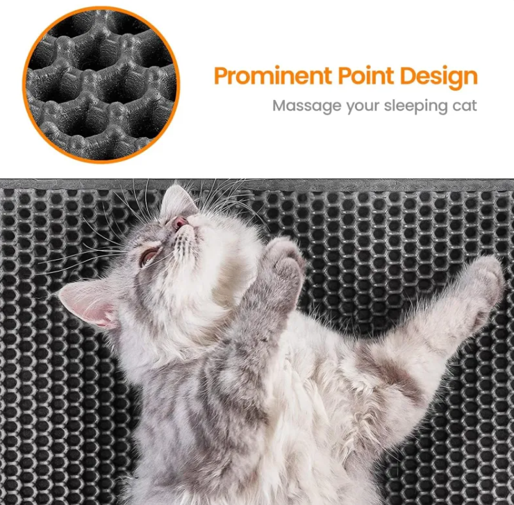 Honeycomb Cat Litter Trapping Mat, Double-Layer Waterproof Litter Box Mat with Handles, Washable Scatter Control Pad for Floor Protection