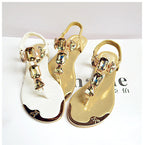 Summer Flat Thong Sandals with Rhinestones and Strap