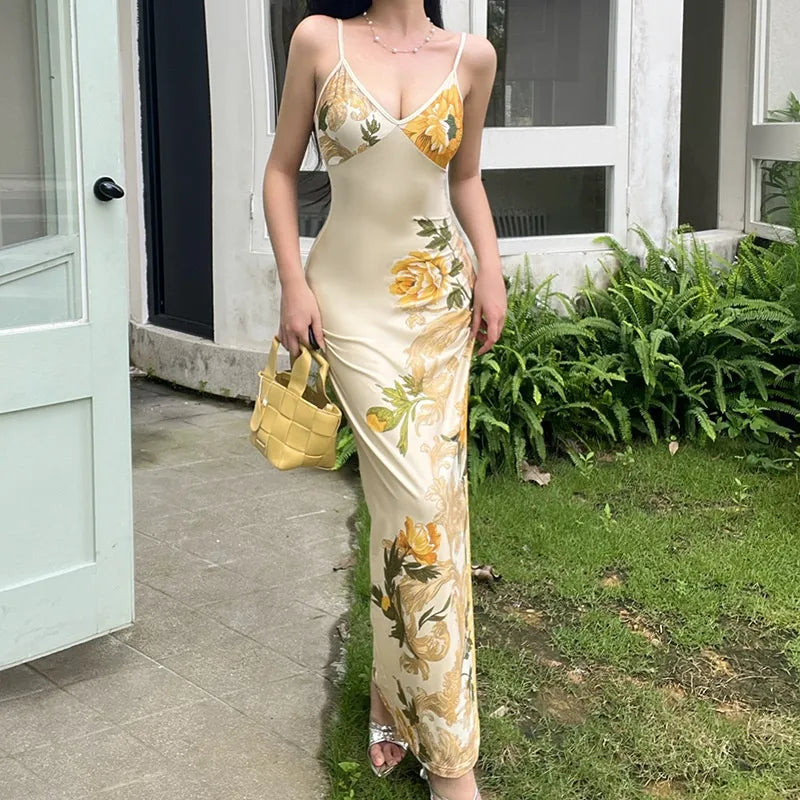 Temperament Elegant V-neck New Backless Fashion Simple Camisole Dress