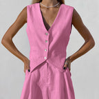 2024 Women's Cotton-Linen Suit Vest and Shorts Set