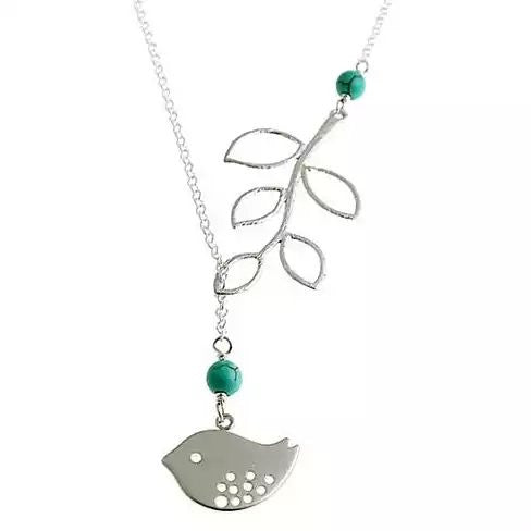 Turquoise Bird and Branch Lariat Necklace