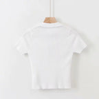 V-Neck Solid Color Short Sleeve Knit Crop Top