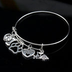 I Love My Dog Charm Bangle Bracelet with Paw Print