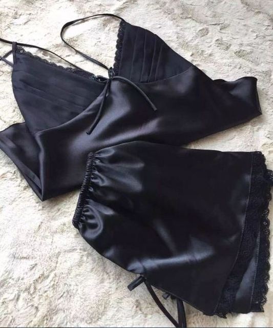 New V-Neck Lace Silk Women's Sleepwear Set