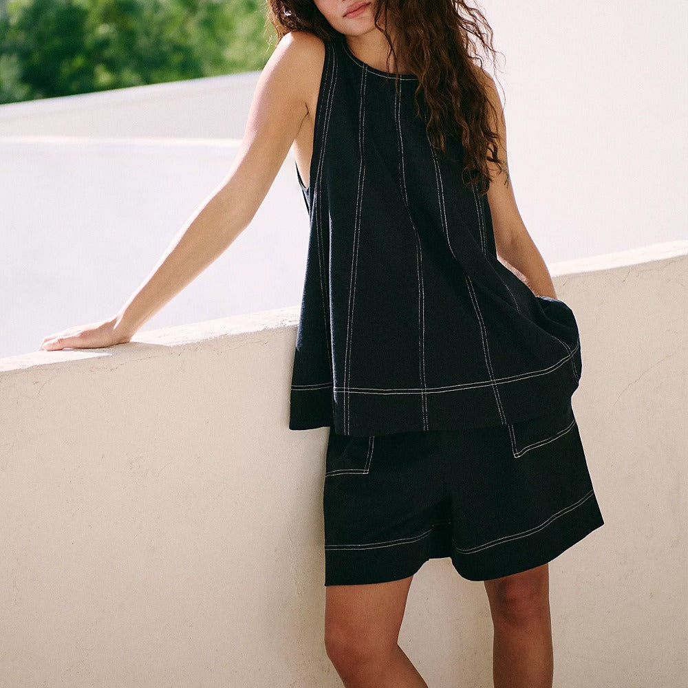 Women's Casual Denim Tank Top & Shorts Set