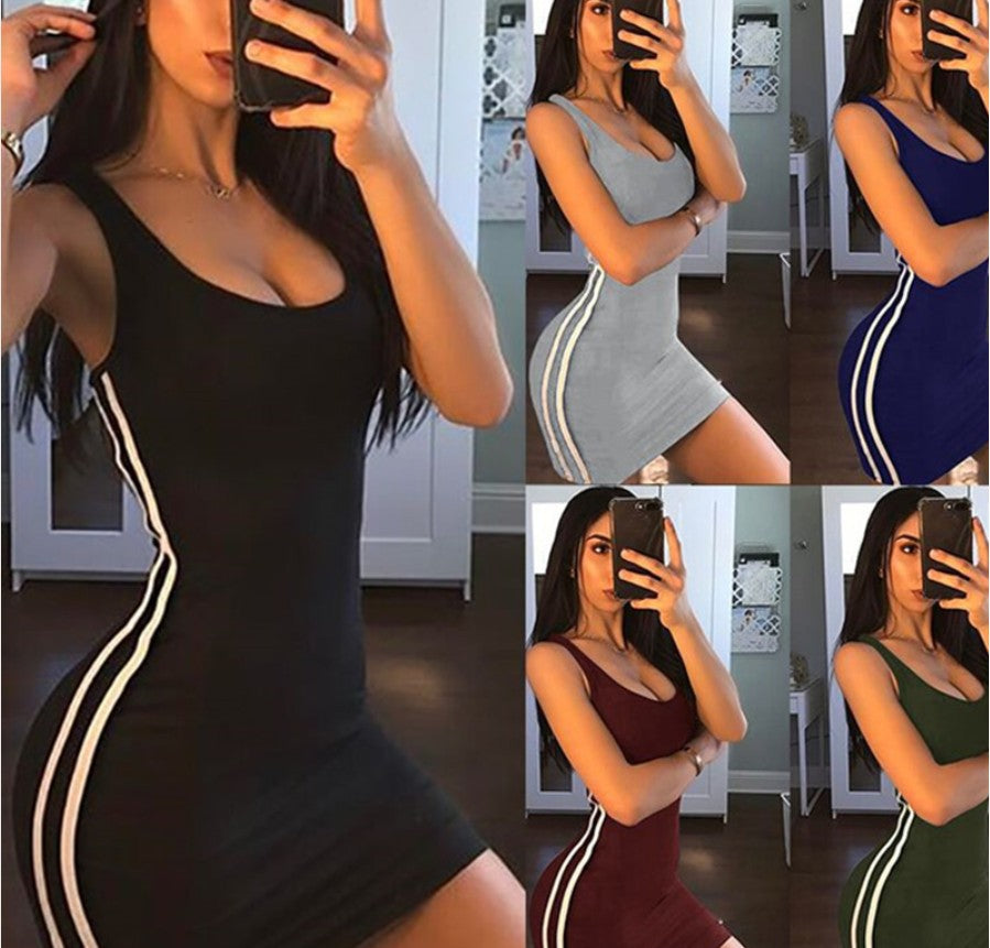 Striped Bodycon Dress with Spaghetti Straps