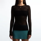 Knitted Casual Brown Women's Long Sleeve Crop Top