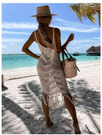 White Crochet Fringe Beach Cover-Up Dress