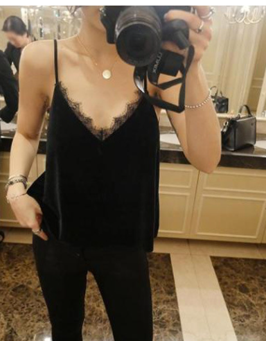 V-Neck Lace Camisole with Velvet for Fall/Winter