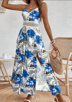 Floral Print Spaghetti-Strap High-Slit Maxi Dress