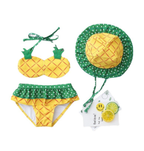 Girls Pineapple Print Ruffle Bikini Set with Sun Hat