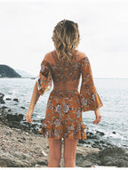 LIVA Bohemian Printed Crop Top and Chiffon Skirt Set