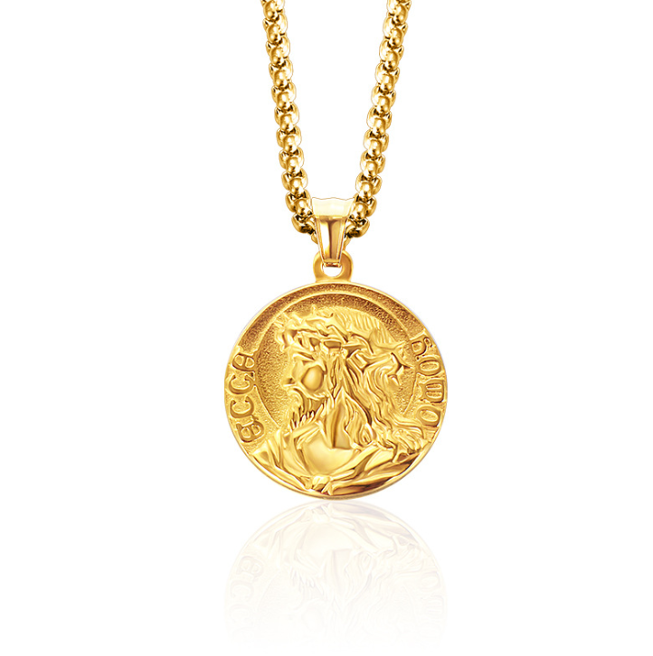 Men's Jesus Round Pendant Necklace | Christian Jewelry