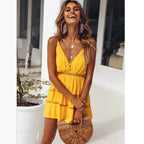 Summer Solid Color Spaghetti Strap Dress in Yellow