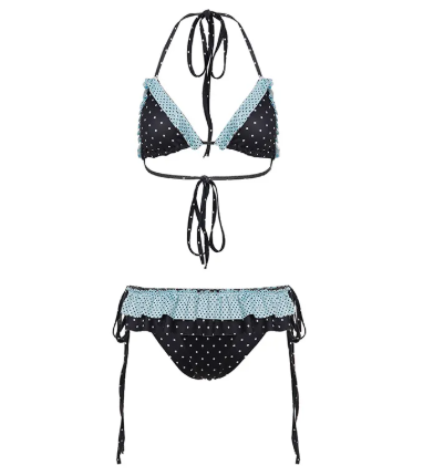 Women's Brown Polka Dot Ruffle Skirt Bikini Set
