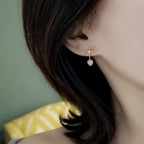 Rose Gold Bow Earrings with Pink Heart Drop