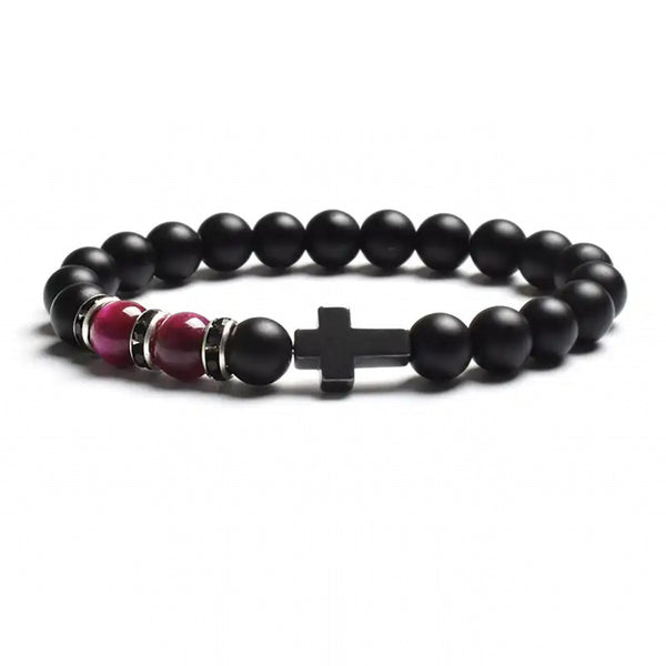 Tiger Eye Agate Cross Bracelet in Stone