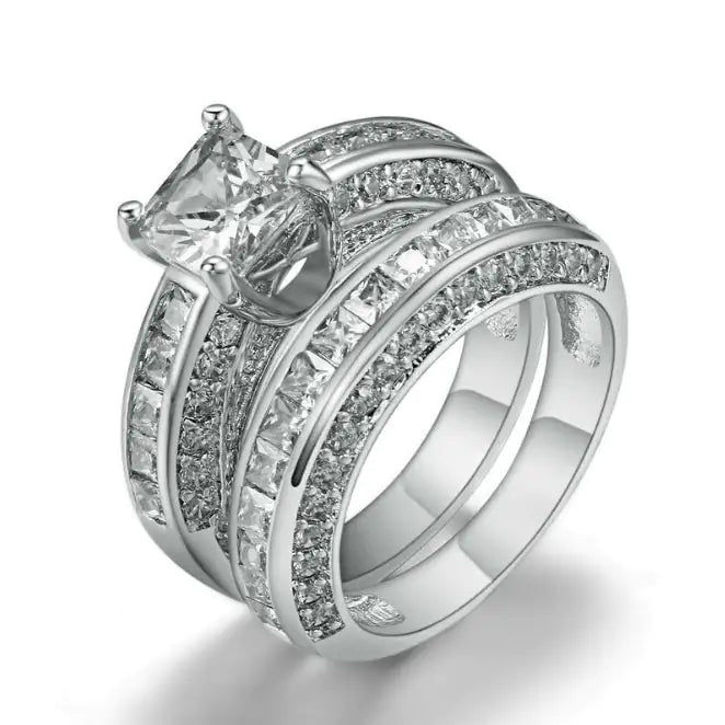 Jubilee Set of 2 Stacking Rings In Pure Crystal Love On Platinum Plating | Jewelry