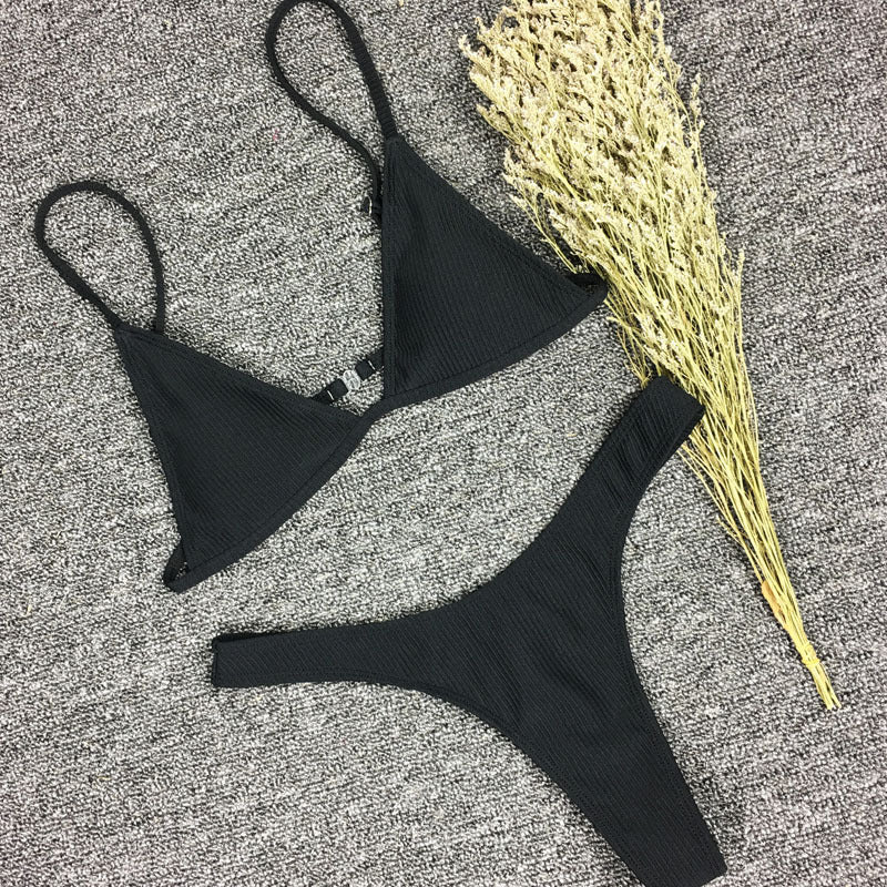 Women's Ribbed Triangle Thong Bikini Set