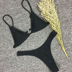 Women's Ribbed Triangle Thong Bikini Set