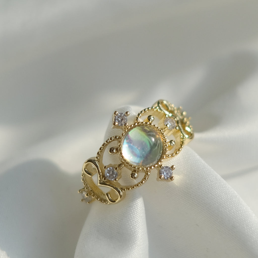 Moonstone Cat's Eye Zircon Vintage Ring